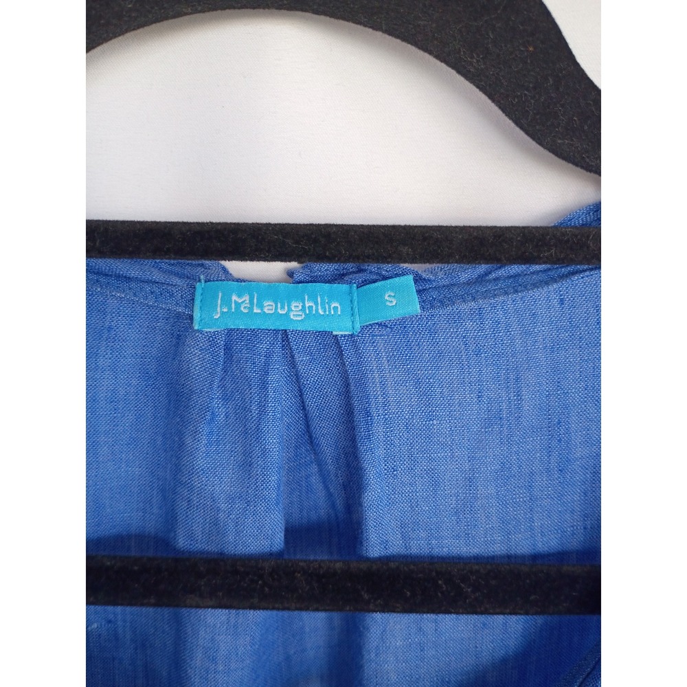 J. McLaughlin Blue Linen Sleeveless Tiered Tassel Tie Neck Dress Small Coastal - Picture 5 of 9